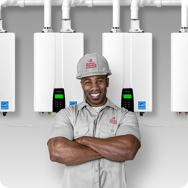 Professional contractor installing a Navien tankless unit